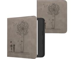 kwmobile ereader hoesje van kunstleer - geschikt voor Kobo Libra Colour - Met magneetsluiting - In grijs Paardenbloemen Liefde design