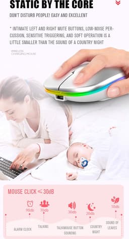 Draadloze Muis - 2.4G - Oplaadbaar - Bluetooth Muis Draadloos - RGB LED - Laptop - Universeel - Ergonomisch - 4 Knoppen - Stil - Goud — thumbnail 2