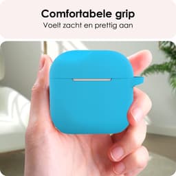 Hoes - Geschikt voor Apple AirPods 4 - Siliconen Hoesje met Clip - Silicone Case Cover - Lichtblauw — thumbnail 4