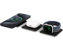Cazy 3-in-1 Draadloze Oplader 15W - Opvouwbare Charger geschikt voor Iphone, Apple Watch en Airpods - Compact Design - Compatibel met Qi-Gecertificeerde Toestellen - Zwart