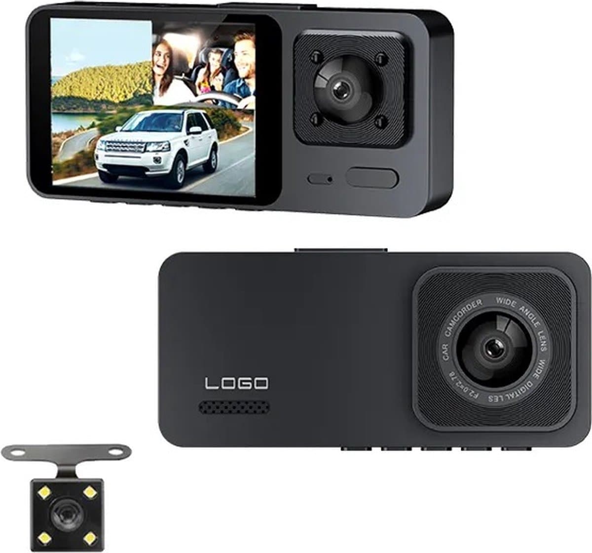 TechU™ Dashcam Camera – M52 Zwart – 2 Inch Scherm Full HD 1080P – 2 Camera's: Voor & Binnen – Dashboardcamera – G-sensor – Nachtvisie – Loop recording – Bewegingssensor – Parkeermodus — afbeelding 1