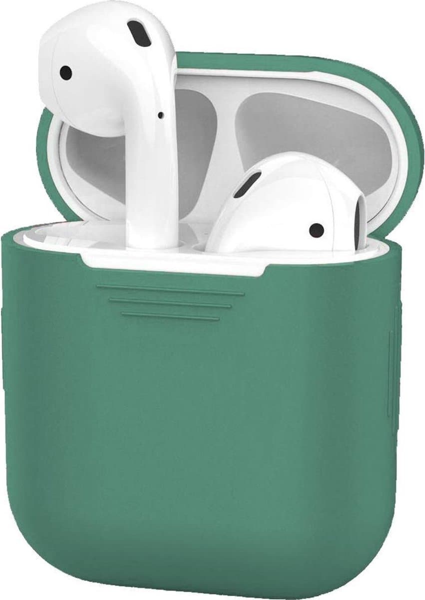 Hoesje - Geschikt voor Apple Airpods 2 - Siliconen Dun Met Clip - Case Cover - Silicone Hoes - Midnight Green — afbeelding 1