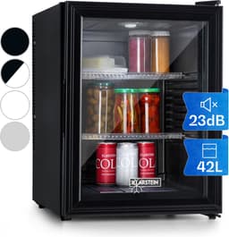 Klarstein Mini-Koelkast Brooklyn 42 Glazen Deur LED 42L - Minikoelkast Minibar Drankkoeler - 12-18°C Compressorkoeling - voor Hotelkamer voor Slaapkamer - Compact - Mini Fridge - Hotelkoelkast - Kleine Koelkast - Compact Koelkast — thumbnail 1