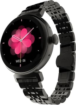 HiFuture Aura Smartwatch dames, 1,08 inch roestvrijstalen AMOLED-display, Stappenteller, Hartslagmeter, polshartslagmeter, echte Sp02-sensoren, IP68 waterdicht, activiteitenteller, magnetische lading compatibel met Android en iOS, kleur (Zwart) — thumbnail 1