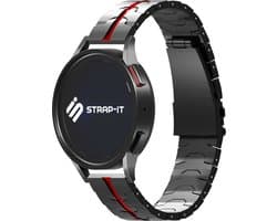Strap-it Smartwatch bandje 22mm - Stalen Special bandje - geschikt voor Samsung Galaxy Watch 1 46mm / Watch 3 45mm / Gear S3 Classic & Frontier - Polar Vantage M / M2 / M3 / V3 / Grit X / Grit X Pro - OnePlus Watch - zwart/rood