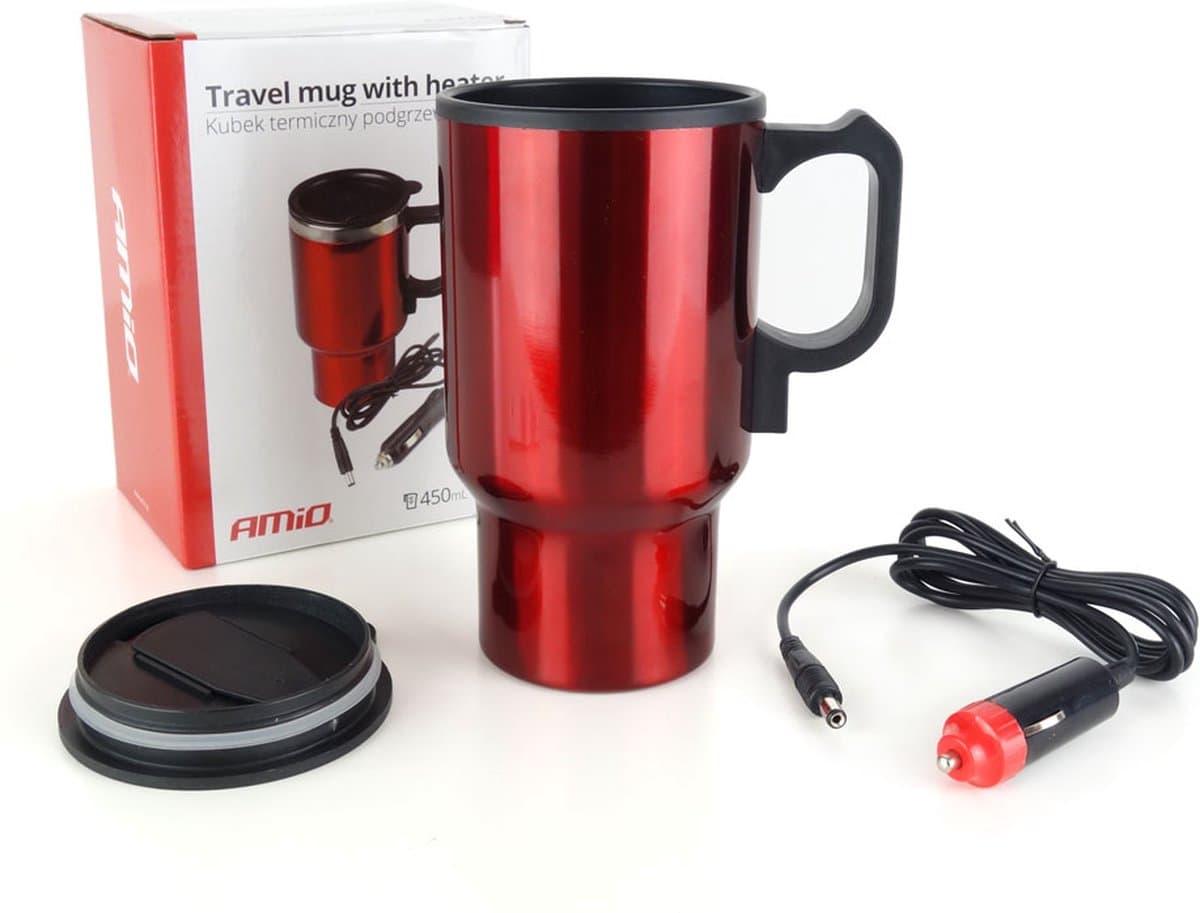 AMiO Auto Koffie/Thee Verwamer Thermisch (12v) Rood met Autostekker Sigarettenaanstekerplug — afbeelding 1