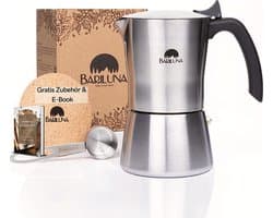 Premium espressomachine van roestvrij staal, geschikt voor inductie, 4-6 kopjes espresso, 150-300 ml mokkamaker, campingkooktoestel met toebehoren, aluminium vrij voor koffie (4 kopjes, 150 ml)