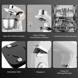 Royalty Line® PKM1900BG 3 in 1 Keukenmachine - 6.5 L Keukenrobot - 1900W Foodprocessor - Keukenmixer Met Blender & Vleesmolen - Zilver — thumbnail 2