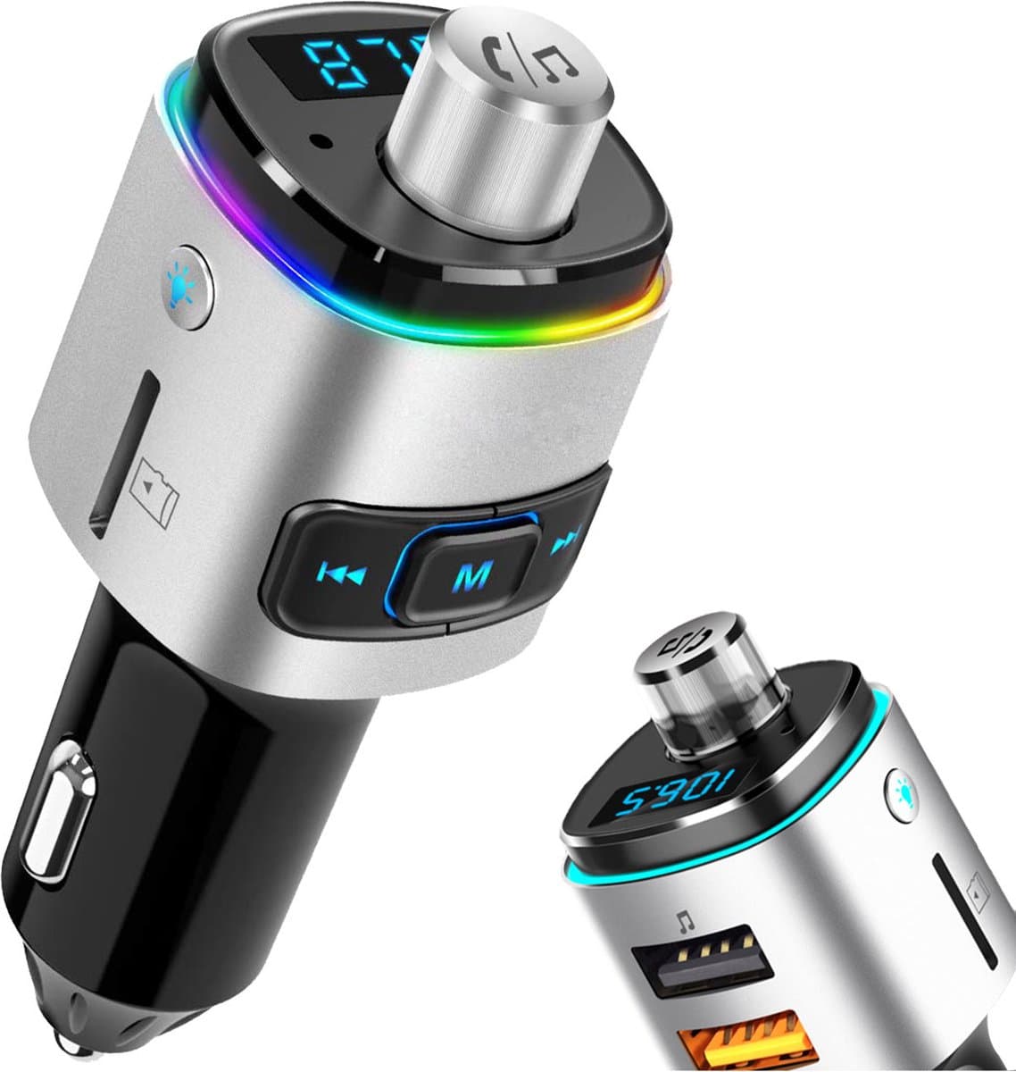 MMOBIEL Bluetooth FM Transmitter Auto – Carkit FM Radio Adapter voor Handsfree Bellen – FM-Zender V5.0 Bluetooth Transmitter – Auto Oplader USB-A QC 3.0 — afbeelding 1