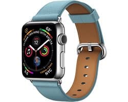 By Qubix - Geschikt voor Apple Watch bandje - Classic lederen bandje - Licht blauw - Geschikt voor Apple Watch 38 mm / 40 mm / 41 mm / 42 mm - Smartwatch bandje - leren smartwatchbandje - Horlogebandje