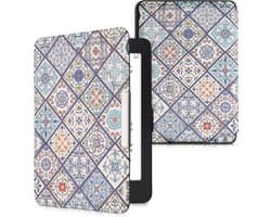 kwmobile e-reader hoesje geschikt voor Amazon Kindle Paperwhite hoes - E reader flip case met magnetische sluiting - Ereader cover - Marokkaanse Tegels Bont design in blauw / oranje / wit