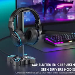Intelectro Headset Stand / Controller Stand - Upgrade je Gaming Setup met de Ultieme RGB Gaming Koptelefoonhouder! - Verschillende Lichtmodi - Draaibaar - USB Opladen - Eenvoudige Installatie - Multipurpose - Zwart - Levering Sneller dan Aangegeven! — thumbnail 5