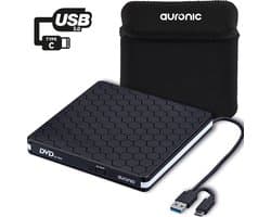 Auronic Externe DVD Speler en Brander - Voor Laptop - USB 3.0 of USB C - Hoes + Kabel - Externe CD speler