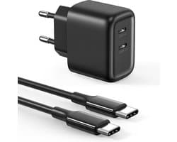 USB-C Snellader + Type-C Kabel - 2 Meter - Gevlochten - Extra Sterk - 35W - Super Snellader - Travel Adapter - S24, S23 Ultra, S22, S21, A54, A24, A14, Air 4, 5 - Tablet - Pro 11 / 12.9