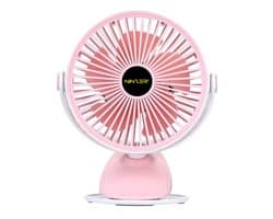 Ninzer Oplaadbare Mini USB Ventilator - Stille Clip Ventilator - 360° Draaibaar - Draagbare Tafelventilator met Batterij - Voor Bureau, Bed, Kinderwagen en Reizen - Roze — afbeelding 1