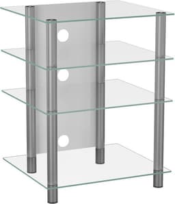 VCM hifi-kasten, platenspelerkast, stereokast, hifi-rekken, routerstandaard, hifi-rekken en -standaards, witte platenspelerstandaard, draaitafelstandaard met opbergruimte voor vinylplaten, platenspelermeubel, glazen tv-meubel, mediameubel — thumbnail 2