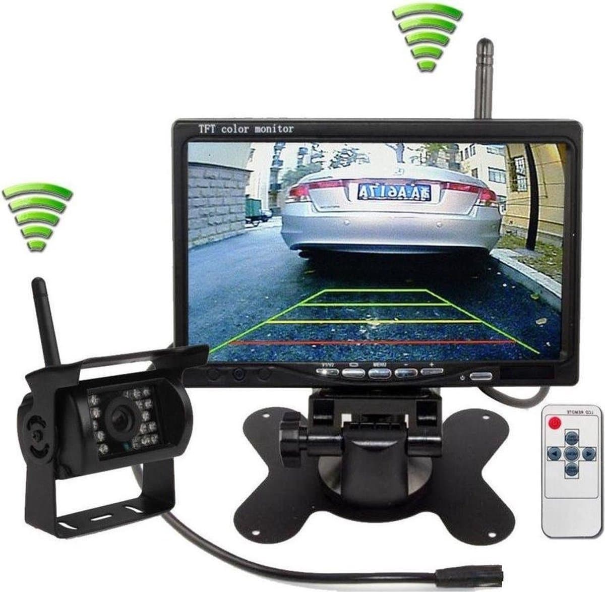 BrandWay Draadloze Achteruitrijcamera set met 7 inch scherm - Achteruitrij Camera Draadloos voor Auto / Camper / Caravan / Vrachtwagen / Landbouwmachines — afbeelding 1
