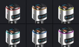 Multicolor Light FM Transmitter Bluetooth Draadloze Carkit met 2 snellader USB Poorten - voor muziek afspelen in auto – Handsfree bellen – Met Stembediening – Auto oplader – voor Samsung / iPhone / Sony / Huawei – Grijs — thumbnail 5