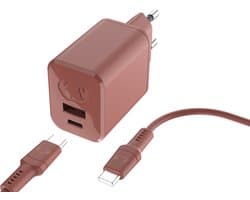 Fresh 'n Rebel USB + USB-C mini Snellader - Inclusief USB-C oplaadkabel (2m) - 45W oplader - Compact en Veilig - Safari Red