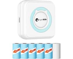 AyeKids Fotoprinter - Incl. 6 Rollen Stickerpapier - Bluetooth - Draadloos - Mini Printer - Pocket Printer - Blauw