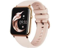Belesy® QUOTE – Smartwatch Dames – Smartwatch Heren – Horloge – 1.69 inch Kleurenscherm – Stappenteller – Hartslagmeter – Bloeddrukmeter – Temperatuurmeting – Slaapmonitor – Sportmodus – Persoonlijke Wijzerplaat – Bluetooth 5.2 – Goud Roze