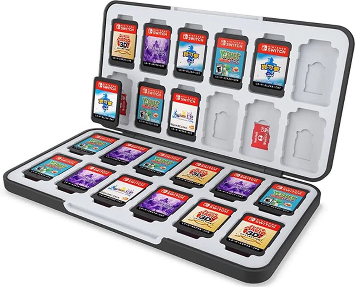 Casecentive - 24-in-1 Game Card Case geschikt voor Nintendo Switch - Premium beschermhoes - Nintendo SD kaart houder - Silicone slots - Nintendo Switch Accessoires - zwart — afbeelding 1