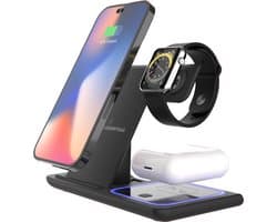 Innova® 3-in-1 Draadloze Oplader (15W snellader) - Opvouwbaar - Geschikt voor Apple Watch/Oortjes/Smartphones met draadloze oplaadfunctie - Geschikt voor telefoons - Draadloos Qi Station - GSM Lader - Oplaadstation