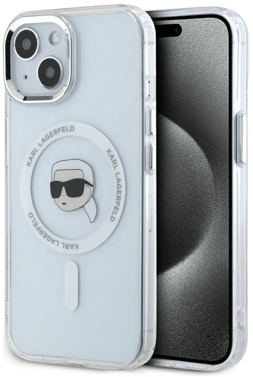 Karl Lagerfeld IML Metaal - iPhone 15 Hoes - MagSafe - Wit — afbeelding 1