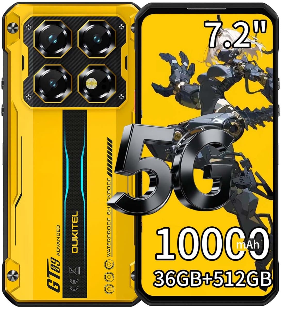 OUKITEL WP60 Rugged Smartphone 5G - 36GB RAM - 512GB ROM - 7,2 inch 120Hz - 10000mAh 33W - 108MP Camera - Dual SIM - Android 15 - NFC GPS - Geel — afbeelding 1
