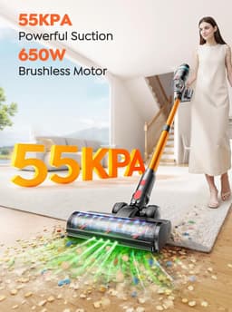 Draadloze Steelstofzuiger - Krachtige Stofzuiger - Grondige Huisreiniging - Automatische Zuigkracht - 65 Min Werktijd - Oranje — thumbnail 3