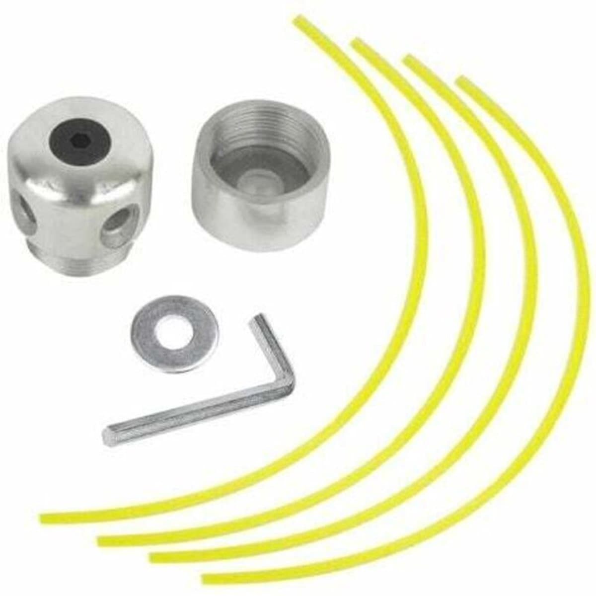 Universele aluminium trimmerkop, dubbel snoeruiteinde, nylon spoelkop, Geschikt voor grasmaaier, 1 snoeruiteinde + 4 snoeren — afbeelding 1