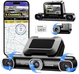 AZDOME M660 2K 4CH 360° Dash Cam - 4 Camera's (voor + achter + links + rechts), Geheugenkaart 128GB + 64GB, GPS, 5G WiFi, 3" Touchscreen, G-Sensor & IR Nachtzicht - Professionele Auto Beveiliging - Haarscherpe Nachtzicht - Dashcam Auto 2026 Model — thumbnail 1