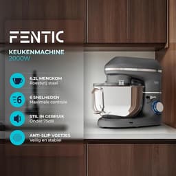 Keukenmachine - Standmixer en Deegmixer 1500 W - RVS Kom 7,8 L - Extra Kom 1,5 L - Instelbare Snelheden (6) + Puls - Deeghaak, Garde, Klopper — thumbnail 2