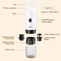 Draagbaar koffiezetapparaat - 3-in-1 elektrisch koffiezetapparaat - Mini koffiemachine - geschikt voor koffiecapsules en gemalen koffie - ondersteunt koud zetten en verwarmen - koffieliefhebbers - Wit - 1stuk — thumbnail 3