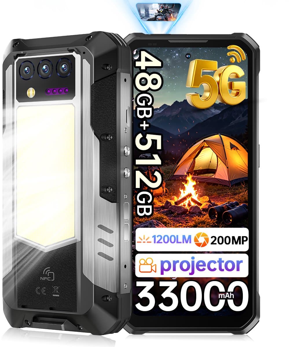 OUKITEL WP100 TITAN Rugged Smartphone 5G - 48GB RAM - 512GB ROM - 33000mAh 66W - 6,8 inch 120Hz - 200MP + 32MP Camera, 20MP Nachtzicht - BT 5.4 - 100 LM projector - 1200LM Campinglamp - IP68/IP69 K - Android Telefoon - NFC GPS — afbeelding 1