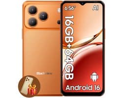 Blackview WAVE 7C Smartphone 4G AI - DUAL SIM - 16GB RAM - 64GB ROM - Android 16 Telefoon - 6,56 inch - 5000mAh - GPS - Oranje