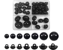 50 Stuks Naaiogen in Diverse Maten, Ronde Zwarte Veiligheidsogen voor Poppen en Knutselprojecten, Ideaal voor DIY en Pluche Creaties