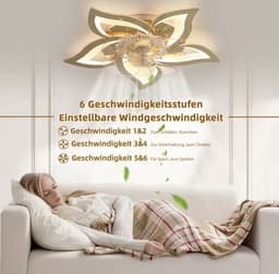 5 Lotus Ventilator - Bedienbaar Met Afstandsbediening & APP - Goud - Plafondventilator - Plafonniere - 6 Standen - Moderne Lamp - ⌀ 69cm — thumbnail 4