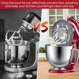 Mixer Kom - Keukenmachine Kom - Bakken en Koken - Met 2 Deksel Opties - 5 Liter - Zilver — thumbnail 2