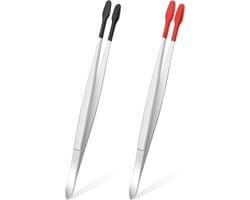 Rubberen punt pincet set van 2 stuks, roestvrijstalen platte tip pincetten voor munten, sieraden en hobbyprojecten