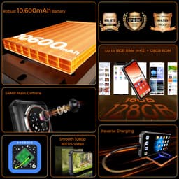 OUKITEL G6 Rugged Smartphone - 2026 nieuw telefoon - 16GB RAM - 128GB ROM - 6,52 inch - 10600 mAh - Android 16 - IP68/IP69K Outdoor telefoon - NFC GPS - Oranje — thumbnail 5