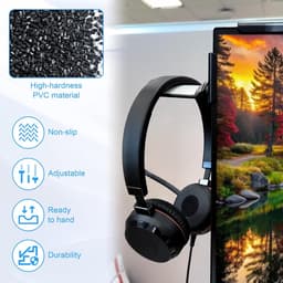 Hoofdtelefoonhouder - Hoofdtelefoonstandaard - Bureau organiseren - Verstelbare monitorbevestiging - Universeel - Zwart — thumbnail 4