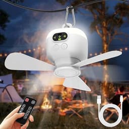 Verte Camping Plafondventilator met Afstandsbediening - Wit - Woonkamer | Slaapkamer | Keuken | Tent — thumbnail 1