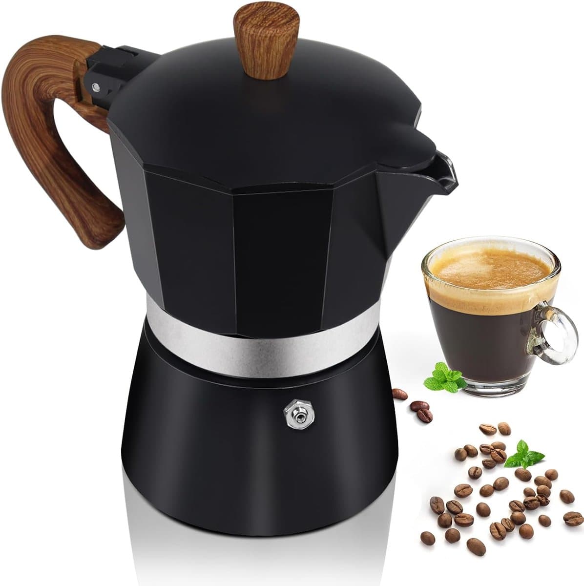 Aluminium Moka-pot voor 3 kopjes – Klassieke Italiaanse espressomaker voor op het fornuis – Geschikt voor Italiaanse en Cubaanse koffiebereiding – Voor thuis en op de camping – 150 ml (5 oz) — afbeelding 1