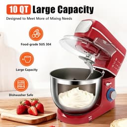 Keukenmixer - Mixer Deegmixer - Thuisbakken - 5-in-1 Multifunctioneel - 10 liter kom - Rood — thumbnail 4