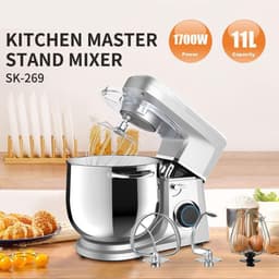 Staande Mixer - Keukenmixer Tafelmodel - Bakken en Koken - Kantelbare Kop - 11 Liter Kom - Zilver — thumbnail 2