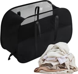 Wasmand Netweefsel - Opvouwbare mand - Kleding sorteren - Grote capaciteit - 90 Liter - Zwart — thumbnail 1