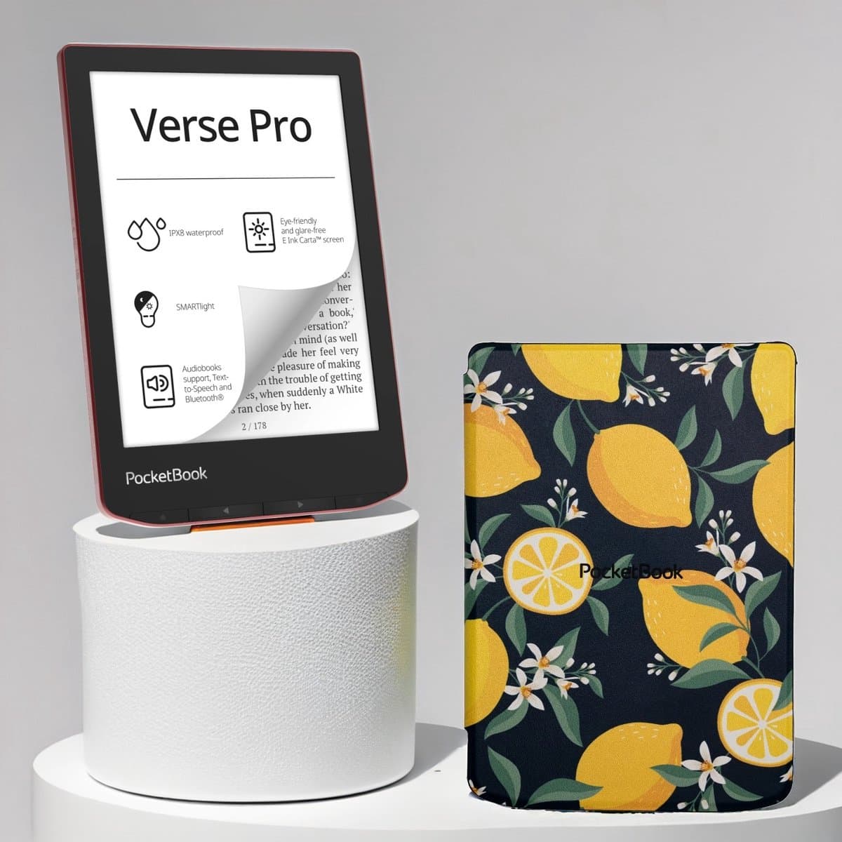 PocketBook Verse Pro Passion Red e-reader – Inclusief Citroen / Lemon Print Hoesje (shell cover) – Voordeelbundel — afbeelding 1