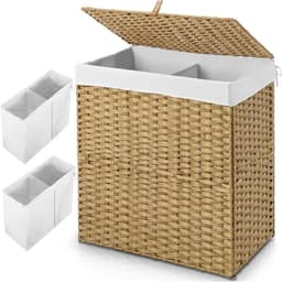Wasmand - Kledingmand Rotan - Kleding sorteren - Met 2 vakken - 110L - Natuurlijk — thumbnail 1