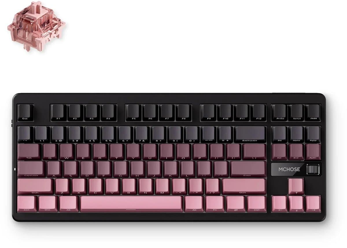 MCHOSE G87 Wireless Gasket Mount Custom Mechanical Keyboard - Bedraad en Bluetooth - QWERTY (US) - Blazing Flame Switches - Zwart/Roze — afbeelding 1